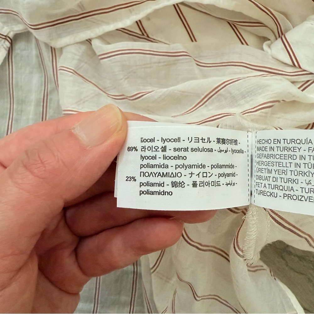 NWT Zara Cream and Red Striped Sheer Top Knotted Hem Medium - Picture 9 of 12